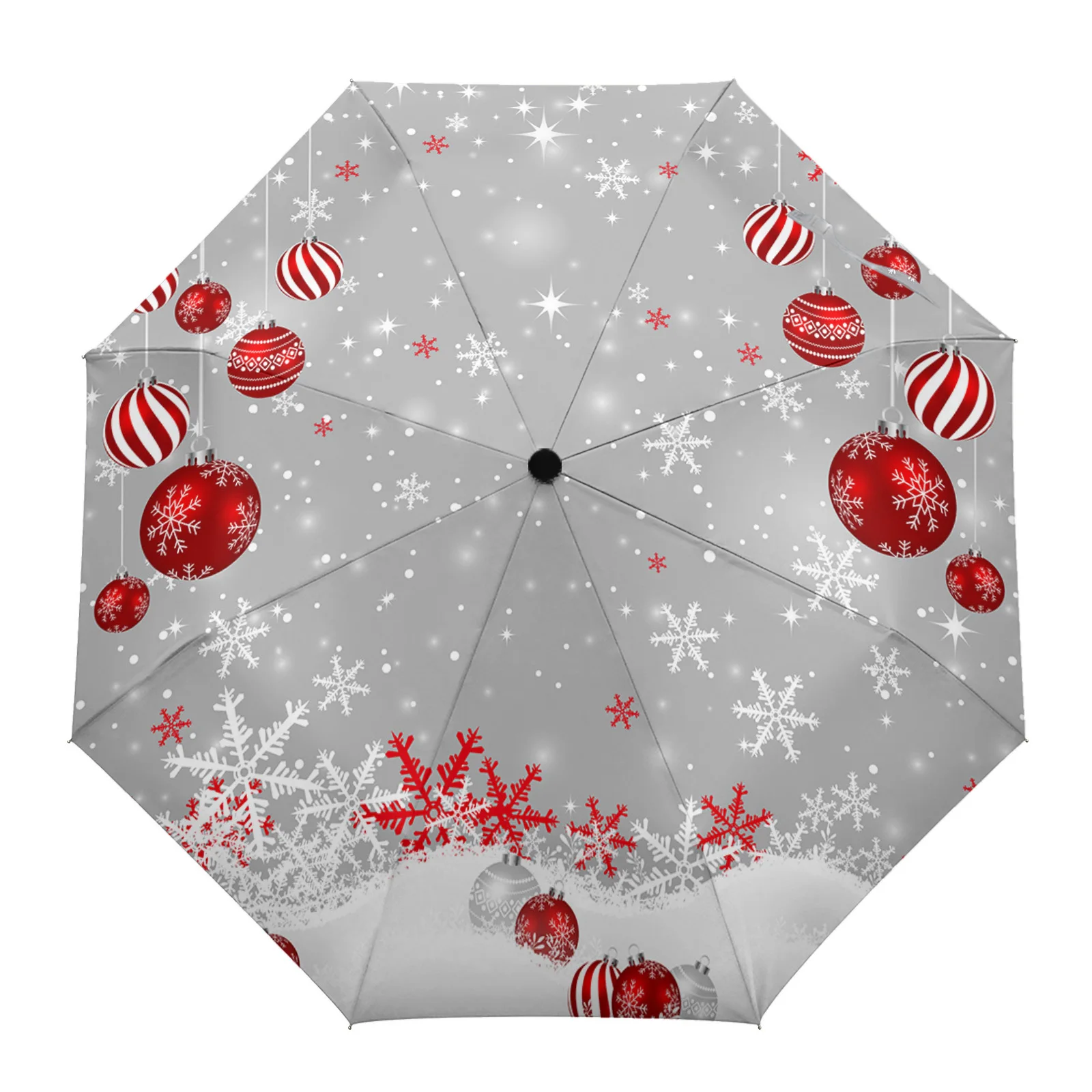 

Christmas Red Christmas Ball Snowflakes Grey Automatic Umbrella Travel Folding Umbrella Portable Parasol Windproof Umbrellas