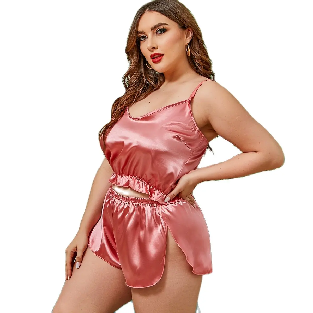 JIAHENG MUMU Plus Size Satin Silky Loungewear Sexy Woman Sling Short Pajama Set Female Summer Oversize Bedtime Sleepwear2022 5XL