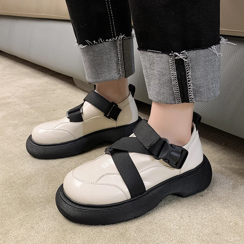 

Women Shoes Autumn Oxfords All-Match Female Footwear Round Toe Low Heels Casual Sneaker Fall Winter Leather Dress Cross New Leis