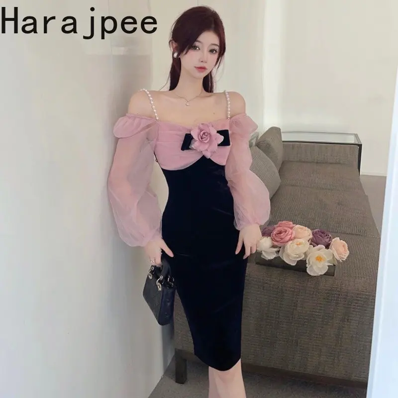 

Женское бархатное платье Harajpee с контрастными панелями, модель 2023, роскошные нишевые винтажные высококачественные роскошные элегантные пла...