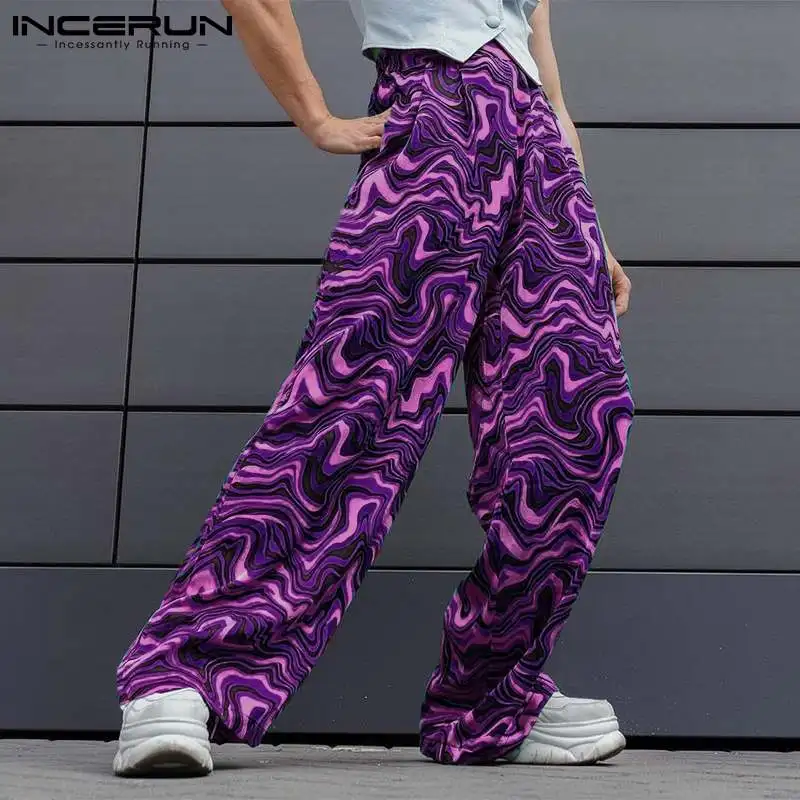 

2022 Men Pants Printed Joggers Elastic Waist Streetwear Straight Trousers Men Pockets Loose Fashion Casual Pantalon INCERUN 7