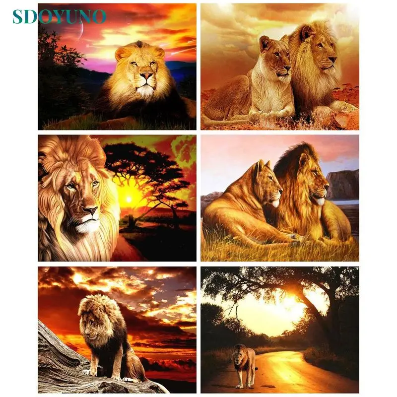 

SDOYUNO 40x50 Painting By Numbers Diy Handpainted Drawing By Numbers Animals Lion Coloring By Number Artwork
