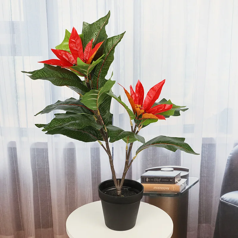 

35-58cm Tall Desktop Potted Artificial Plants Plastic Tree Branch Fake Christmas Flower Tropical Monstera For Home Garden Decor
