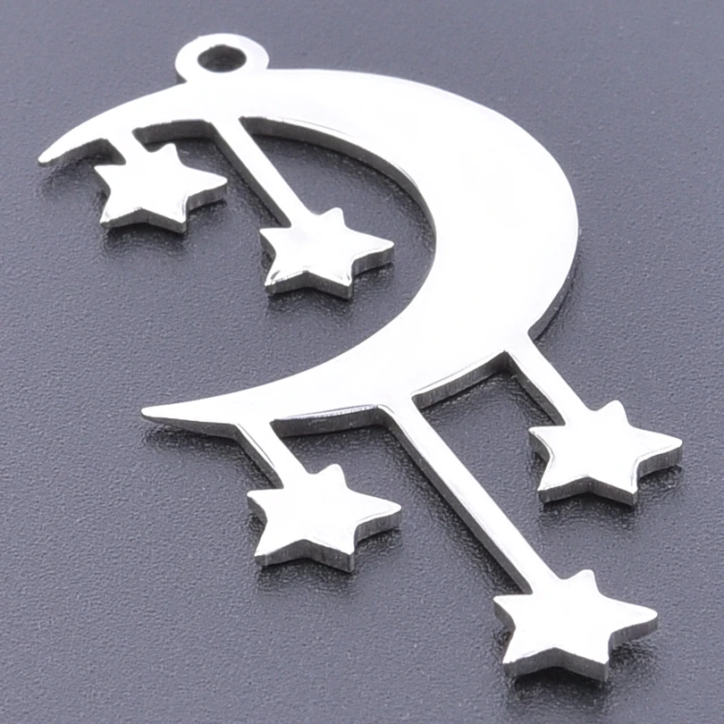 

2pcs/Lot Stainless Steel Silver Color Moon Crescent Stars Shooting Milky Way Pendant Charms For Fabrication Bijoux Accessories