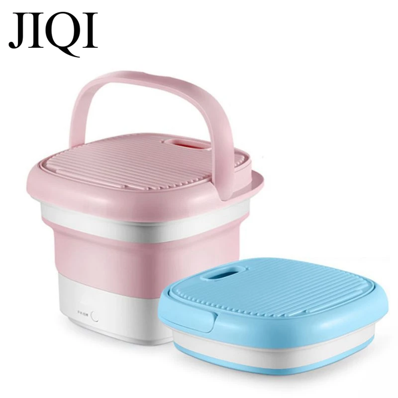 JIQI Portable Folding Clothes Washing Machine Bucket Automatic Ozone Ultrasonic Washer Underwear Cleaner Foldable 100-240V