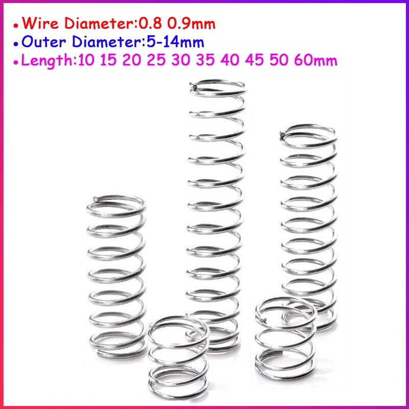 

10pcs Wire Diameter 0.8 0.9mm Galvanized Pressure Small Spring OD 5-14mm Compression Spring Length 10 15 20 25 30 35 40~60mm
