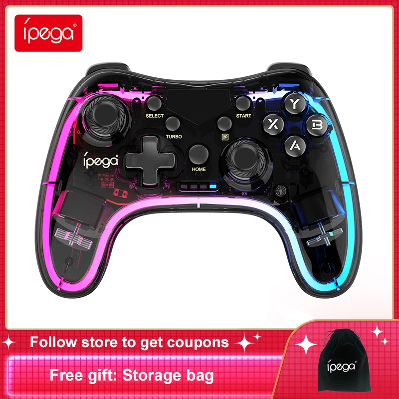 Ipega PG-9228 Bluetooth Game Controller RGB Colorful Transparency Gamepad for Nintendo Switch MFi Games iOS Android Smart Phone
