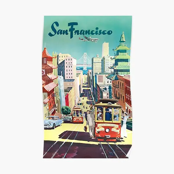 

Сан-Франциско, винтажный постер для путешествий, украшение комнаты, художественный декор, забавная винтажная домашняя современная живопись, печать на стене, роспись без рамки