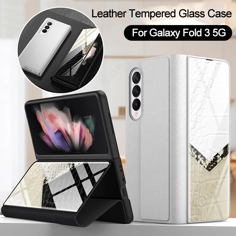 

GKK Original Case For Samsung Z Fold 3 5G Cover Luxury Painted Tempered Glass Leather Full Protective For Samsung Z Fold 3 Case