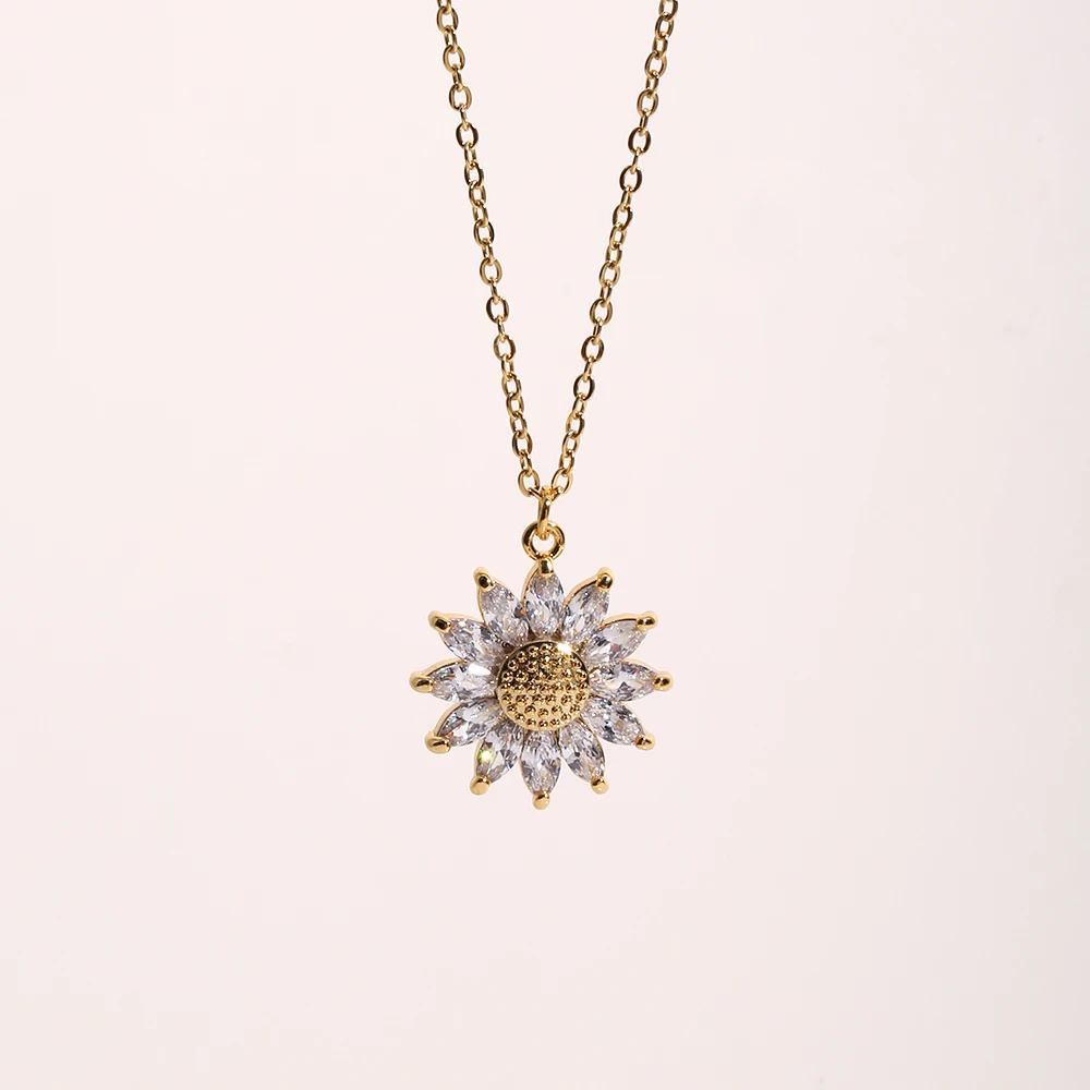 

2022 New 316L Stainless Steel Necklace Zircon Daisy Pendant Necklace Girls women Jewelry Gift Waterproof Necklace Chain Women