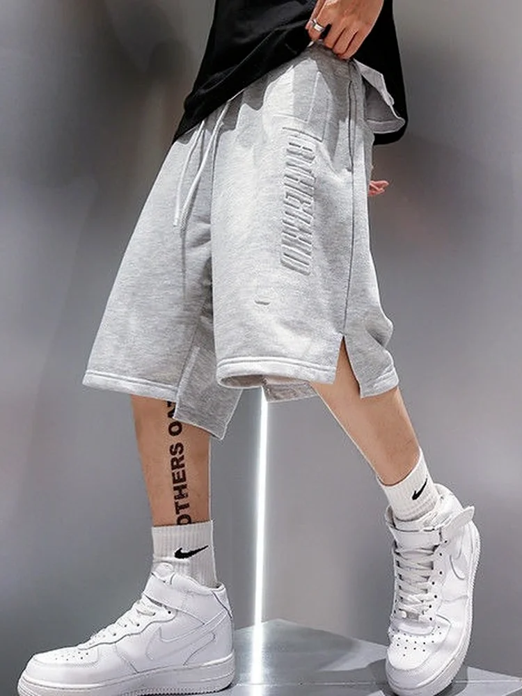 

Basketball Shorts Men Casual Pants Summer Gym Short Elastic Waist Wide Leg Baggy Pant Letters Print Hip Hop Punk Male Bottoms