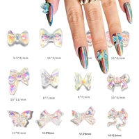 50pcs aurora bowknot glitter ab nail charms accessories3d dazzle resin crystal kawaii bow nail ornament diy cute manicure parts