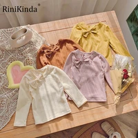 2022 autumn baby childrens clothing solid color soft cotton long sleeve pullover basic bow t shirt for kids girls