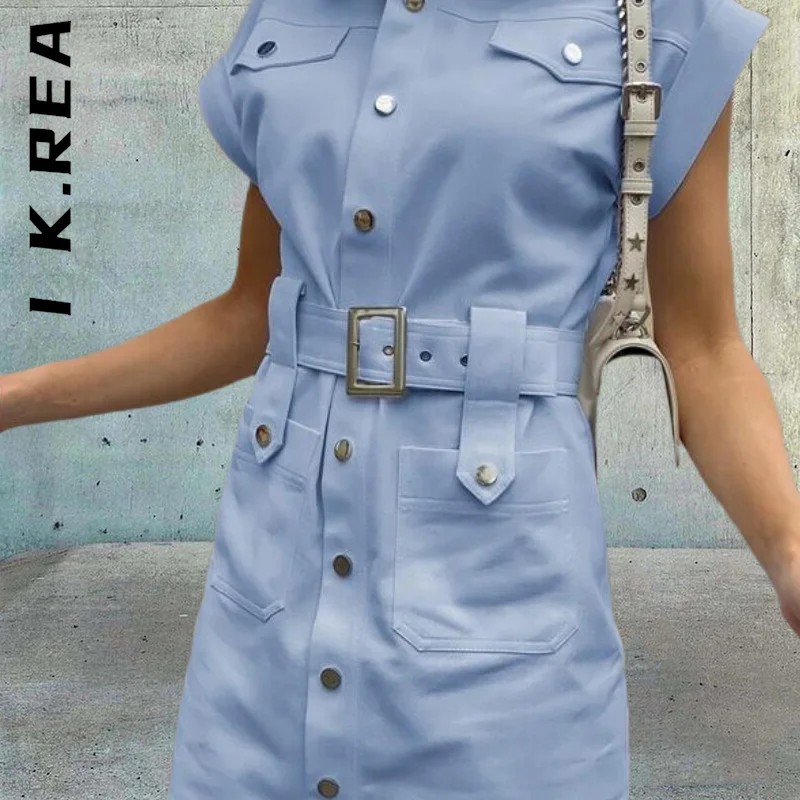 

I K.Rea New Women Dress Shirt dress short sleeve office dress Stylish Club Sexy Dress Elastic Clothing Female Vestidos