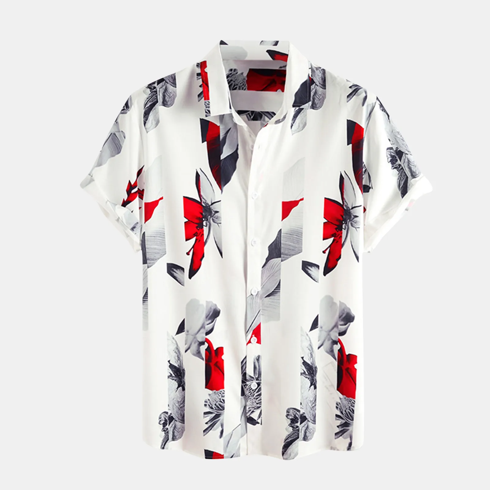 

Shirt Men's Flat Casual Sleeve Collar Printed Button Short Fashion Men Shirts Cardigan Korean Fashion Lapel Geometric
