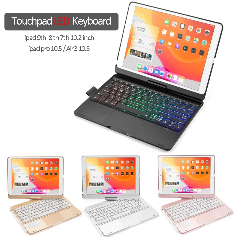 Touchpad Rotation Keyboard Case for iPad 9 8 7 10.2 inch Cover Wireless Touchpad Led Keyboard for iPad Air 3 Pro 10.5 Funda