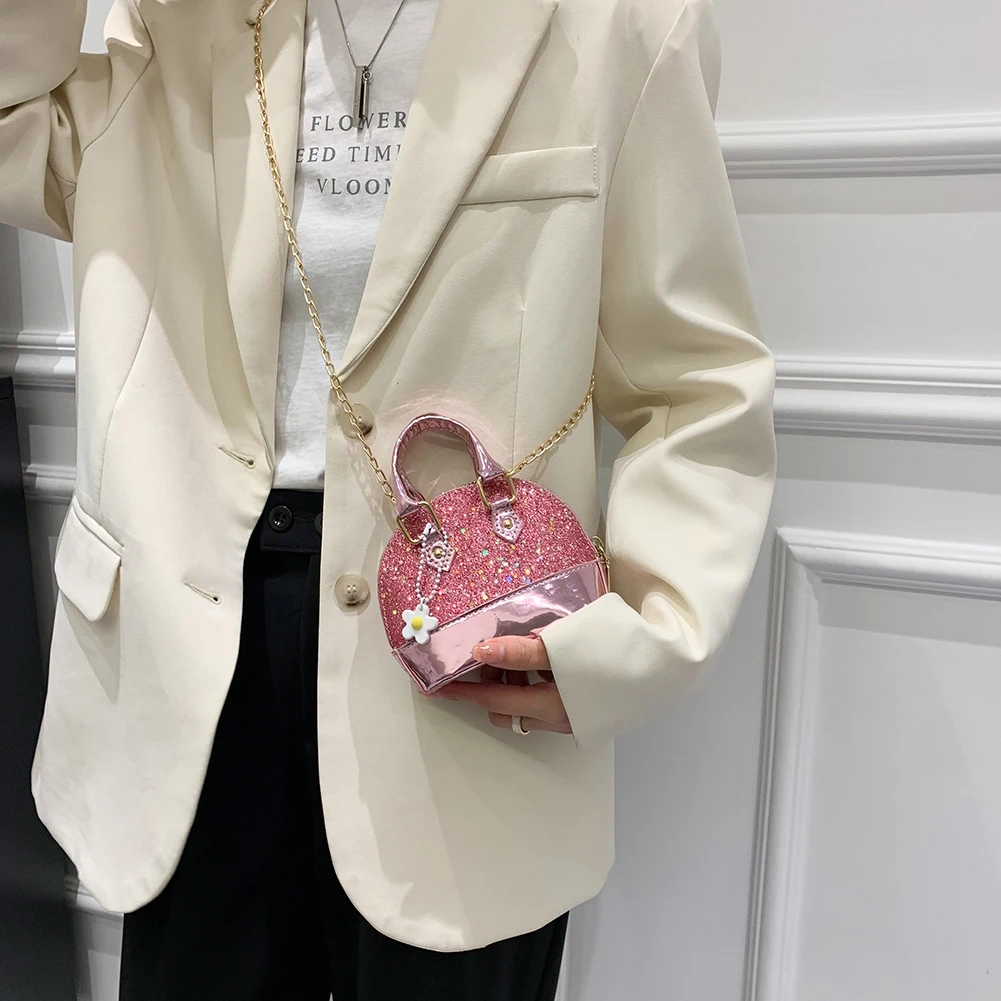 

Fashion Children's Mini Purses and Handbags Leather Zipper Top-handle Bag Lady Chain Paillette Tote Handbags for Girls Princess