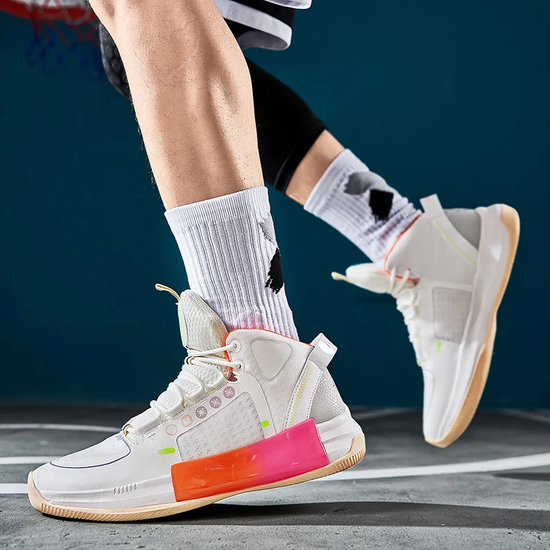High Quality White Basketball Shoes for Men Unisex Cushioning Anti-Friction Sport Shoes Professional Basketball Sneaker Men 2023