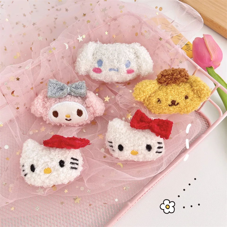 

5Pcs-Set Fashion Sanriod Hellokitty Mymelody Kawaii Cartoon Brooch Bag Pin Clothes Accessories Plush Stuffed Anime Doll Gifts