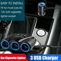 3 1a 12v car charger 3 in 1 cigarette lighter splitter power adapter usb car charger socket for iphone ipad phone dvr gps