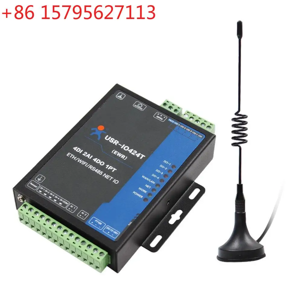 Фото USR-IO424T-EWR 4-канальный сетевой контроллер ввода-вывода с поддержкой Wi-Fi и Ethernet, сервер последовательных интерфейсов WAN/LAN RS485 (4DI/4DO/2AI/1PT) №1