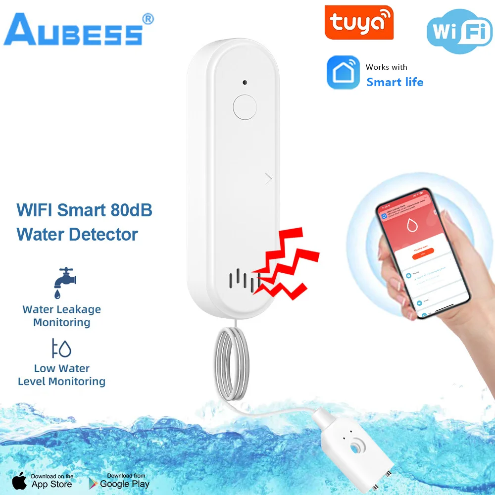 

Умный датчик утечки воды Tuya, wi-fi детектор уровня перелива воды, звуковая сигнализация, датчик утечки, удаленный мониторинг