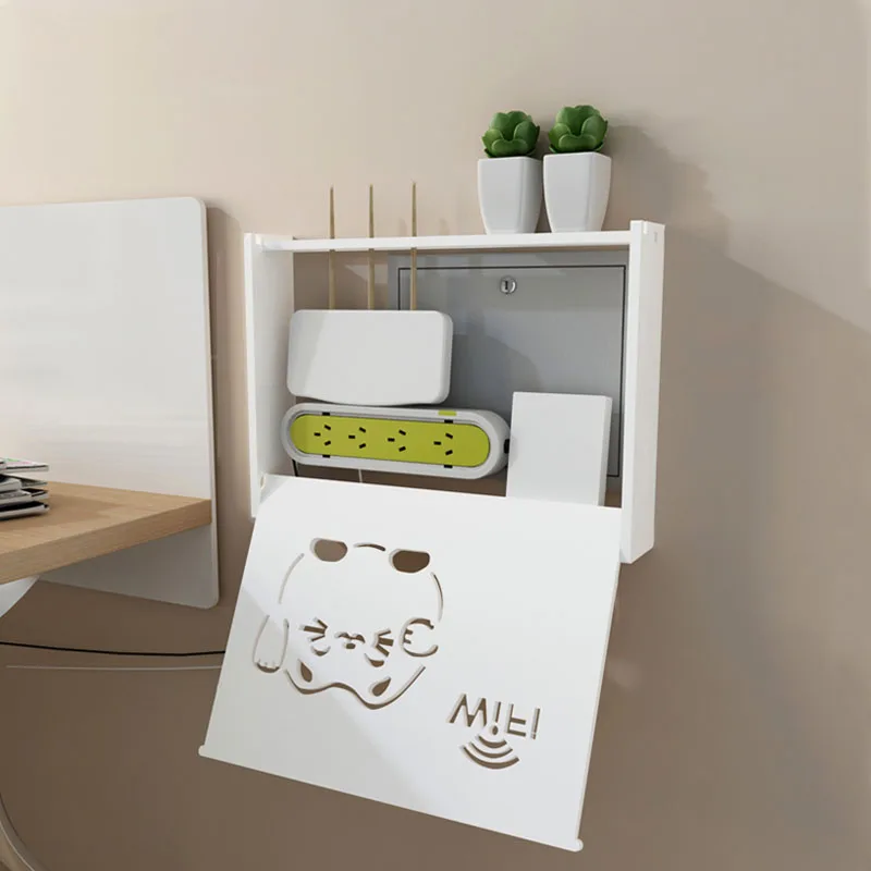 

Wifi Router Storage Box Outlet Set Top Case Wall Mount Board Cover Hide Cable Switch Shelf Home Office Holder Hanging Organizers
