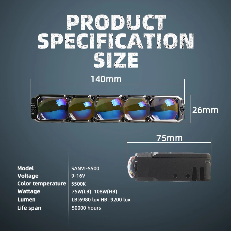 Фото Светодиодный проектор SANVI S500 5.5'' Bi-LED с 5 линзами для решетки радиатора автомобиля, противотуманная фара, дополнительный свет, 5500K, 18400 люкс №5