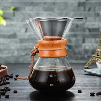 resistant glass coffee pot with stainless steel filter dripper anti scald wooden handle espresso coffee brewer pot barista tools