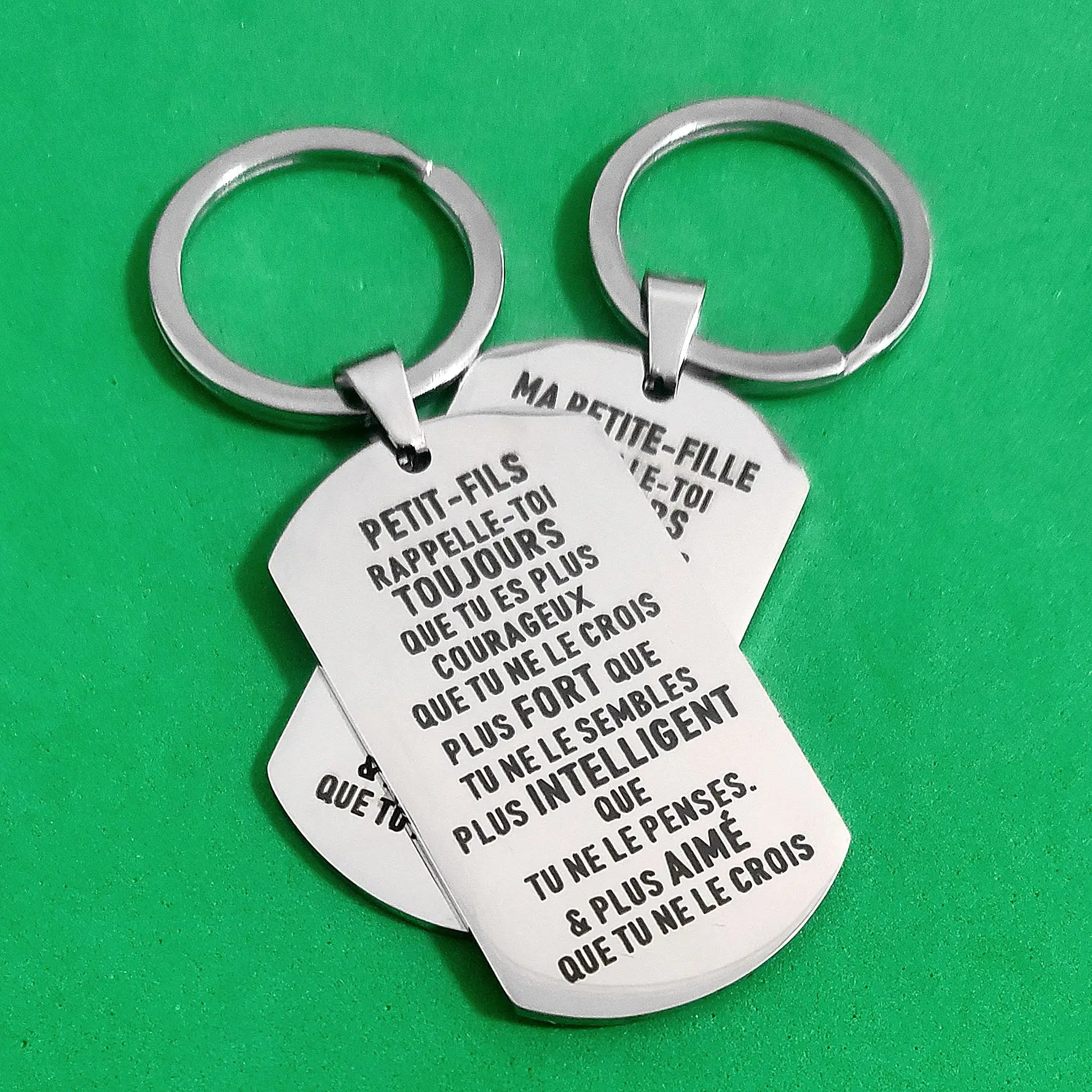 

Carabiner for Keys PETIT-FILS MA PETITE-FILLE Ornaments Keyring Wedding Creative Birthday Gifts Stainless Steel Military Tags