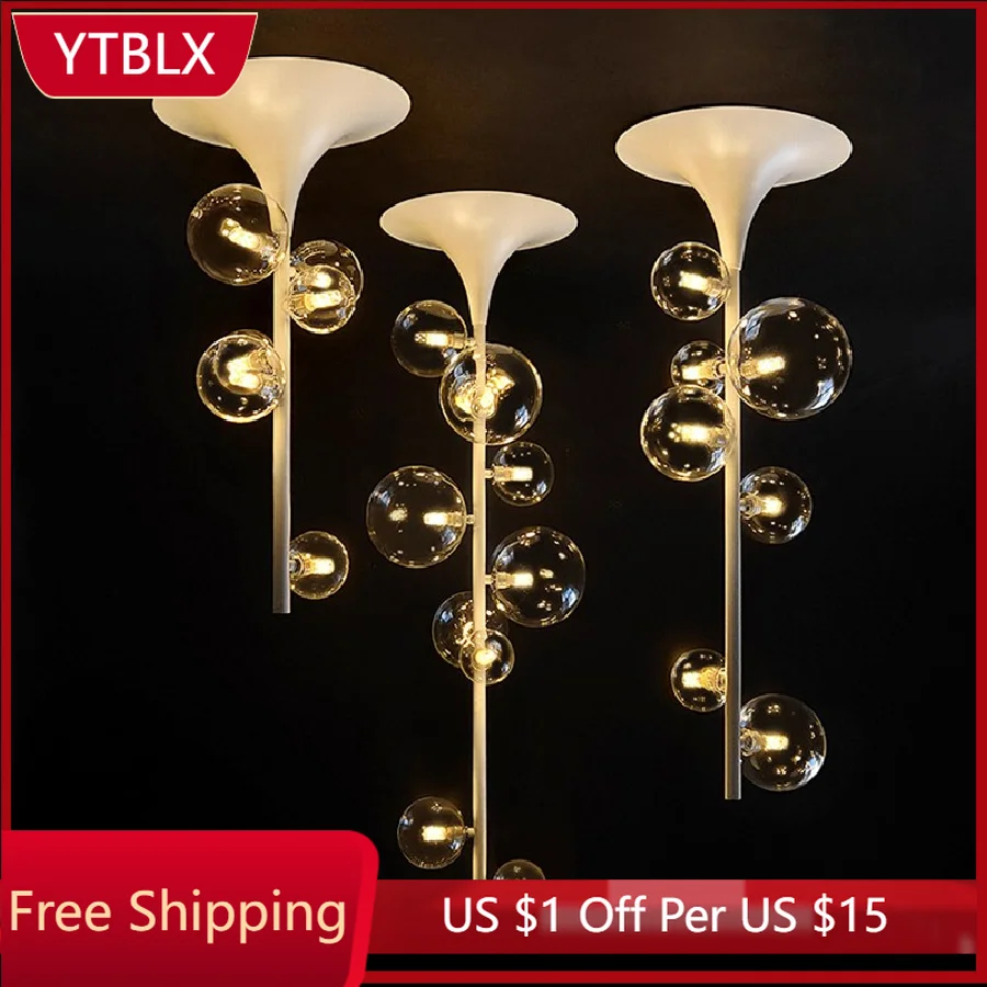 

Black Or White LED Pendant Light For Dining Room Bar Coffee Shop Restaurant Creative Nordic Clear Glass Ball G9 Hanging Lamp