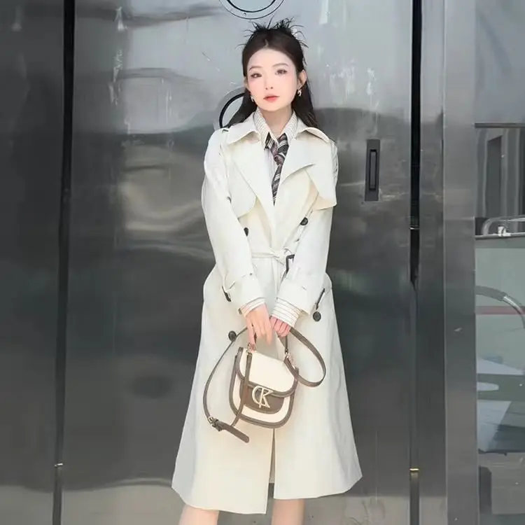 Модный осенний новый офисный женский плащ с лацканами двубортная свободная