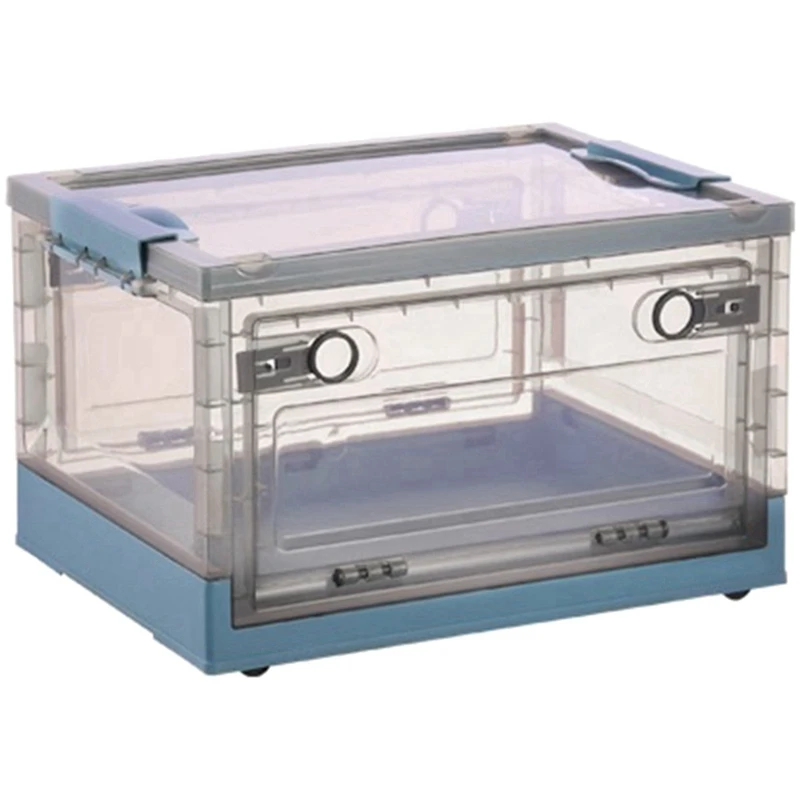 

Collapsible Storage Bins With Double Side Doors , Clear Storage Boxes With Lid , Organization Box With Wheels