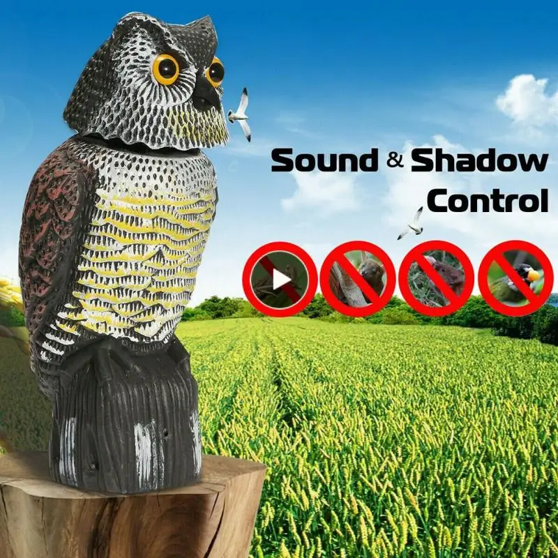 

Realistic Bird Scarer Rotating Head Sound Owl Prowler Decoy Protection Repellent Pest Control Scarecrow Garden Yard Move