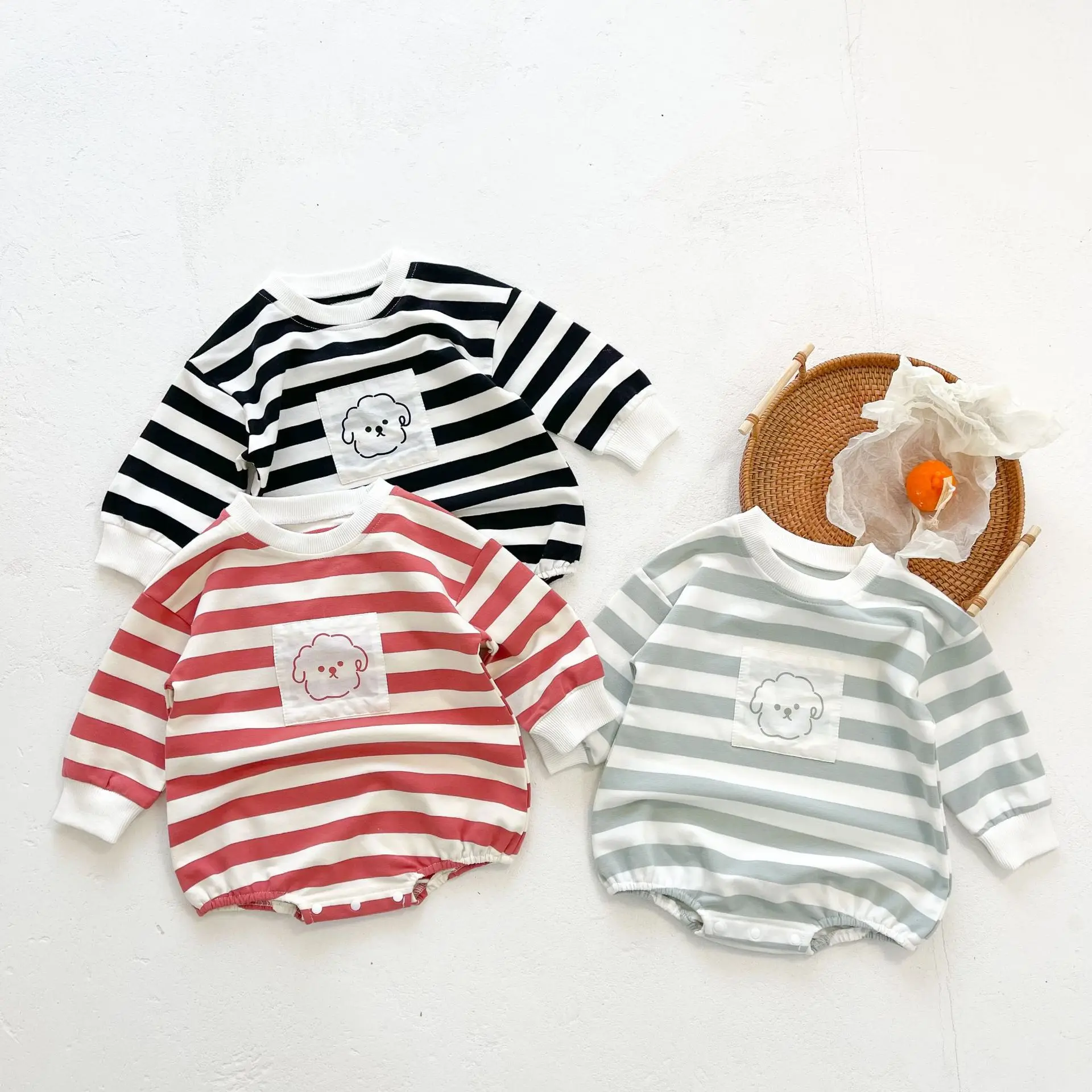 

Fashion Baby Girls Boys Cute Stripe Long Sleeve Bodysuit Infant Cotton Soft Cartoon Dog Clothes Newborn 2022 New Jumpsuit