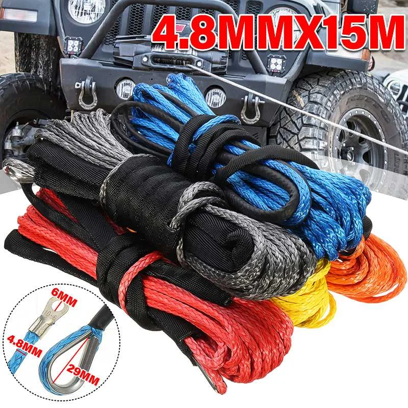 

15M Winch Rope String Line Cable with Sheath Gray Synthetic Towing Rope Car Wash Maintenance String for ATV UTV Off-Road