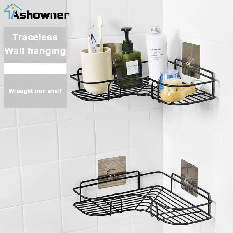 

Bathroom Shelf Corner Frame Shower Shelf Wrought Iron Shampoo Storage Rack Holder Kitchen with Suction Cup Bathroom Accessories