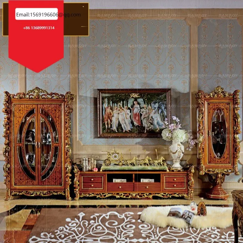 

Italian solid wood TV cabinet European living room TV French luxury wine