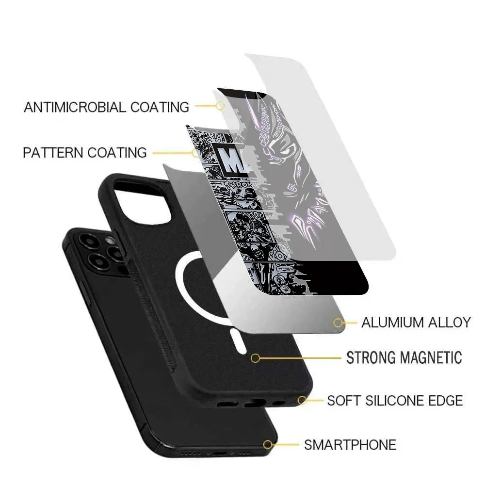 Магнитный Чехол Для Телефона S-Superhéroe Black Panther iPhone Pro Max Mini С Зеркальной Пленкой