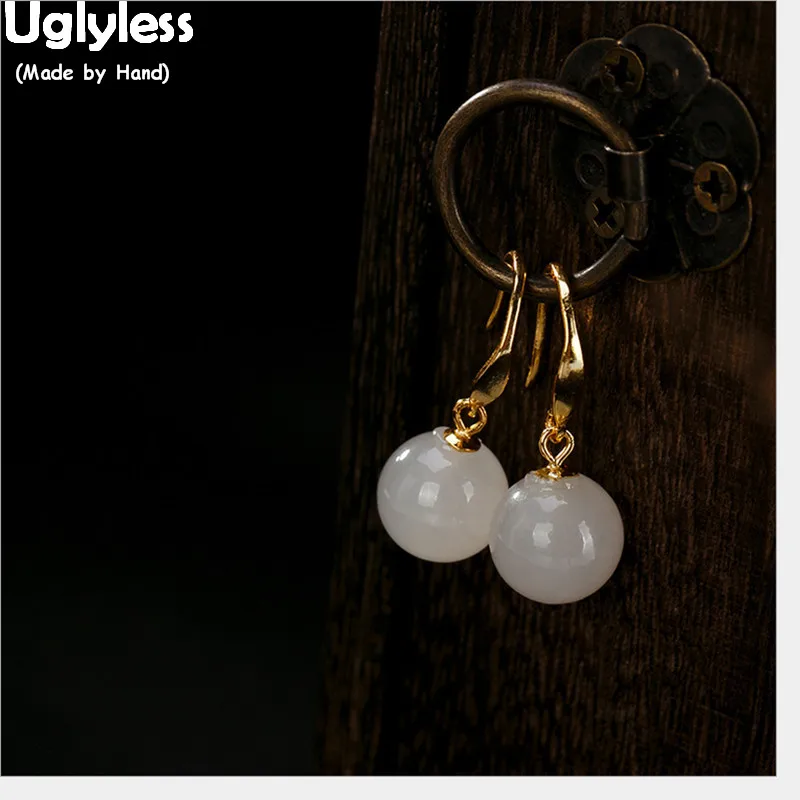 

Классические серьги Uglyless с шариками из драгоценных камней для женщин, Роскошные позолоченные однотонные серьги из серебра 925 пробы с белым ...