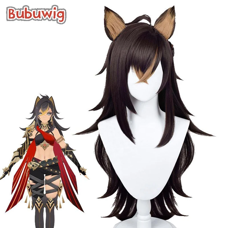 

Bubuwig Synthetic Hair Genshin Impact Dehya Cosplay Wig 80cm Long Straight Mixed Brown Anime Party Wigs With Ears Heat Resistant