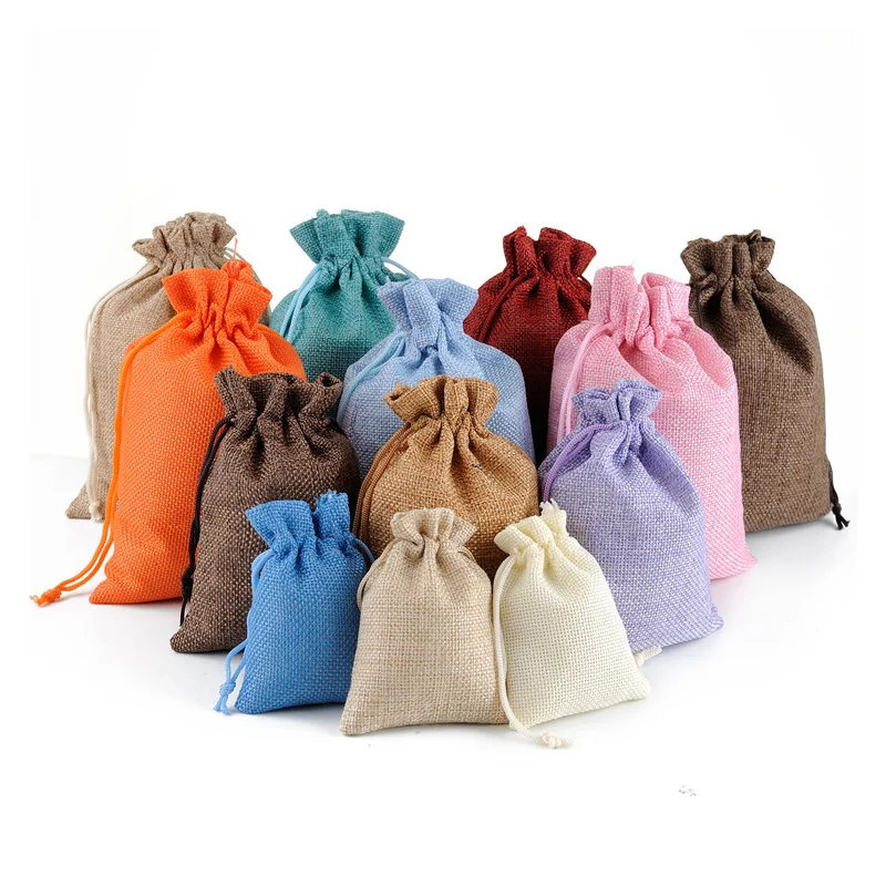 

50/100pcs Linen Drawstring Bag Gift Jewelry Burlap Bag Christmas Wedding Party Reusable Sachet Burlap Bag DIY