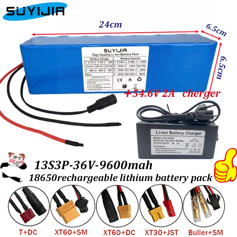 

13S3P 48V 9600mAh Real Real Capacity Rechargeable Li-ion Battery Pack for 54.6V Electric Bicycle Electric Scooter Built-in BMS