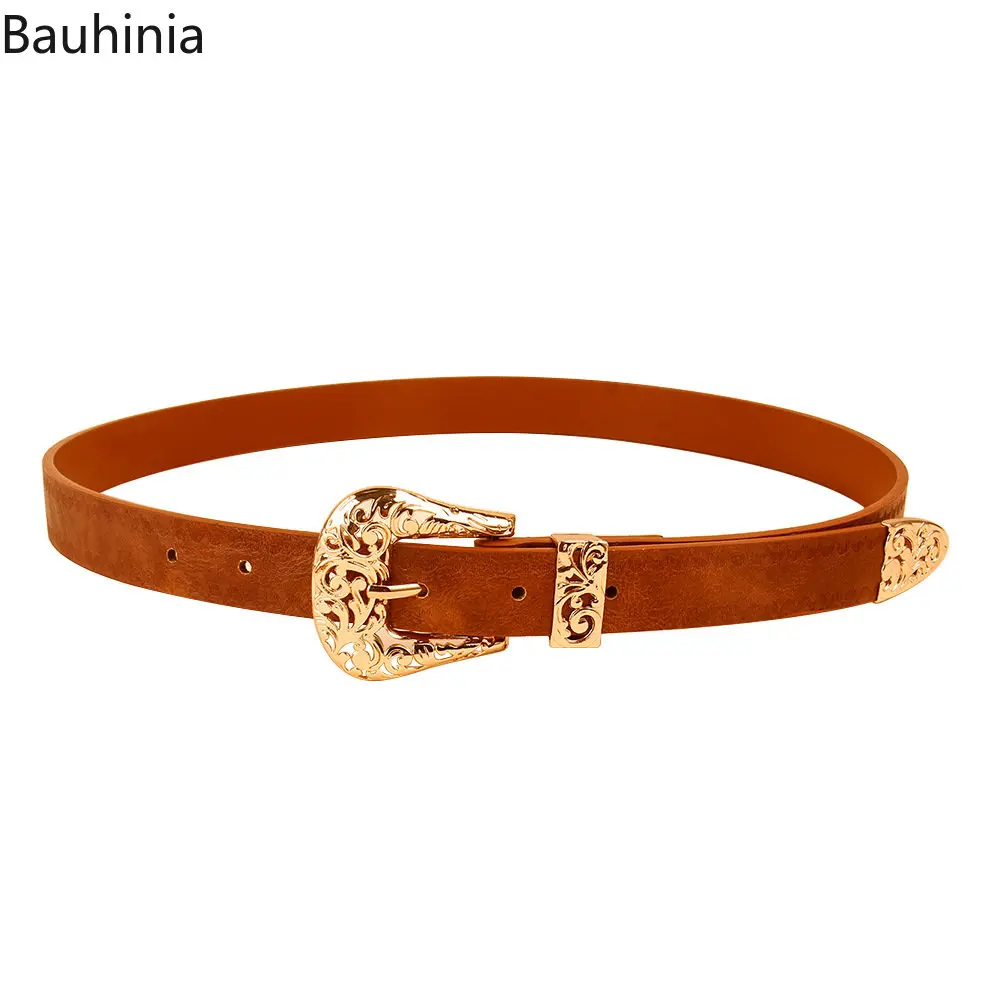 Bauhinia 100cm High Quality Youth Designer Hollow Carved Pin Buckle Belt Retro Fashion Decorative Jeans Thin Belt