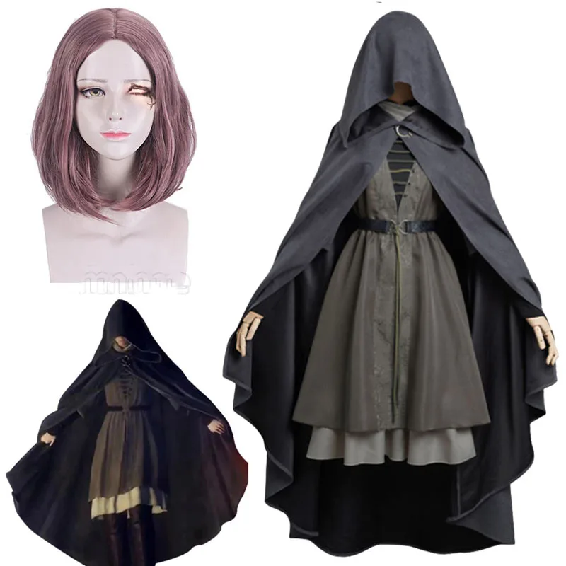 

New Game Elden Ring Melina Cosplay Costume Cloak Dress Short Wig Belt Dark Red Curls Hair Anime Uniform Suit Full Set for Adults