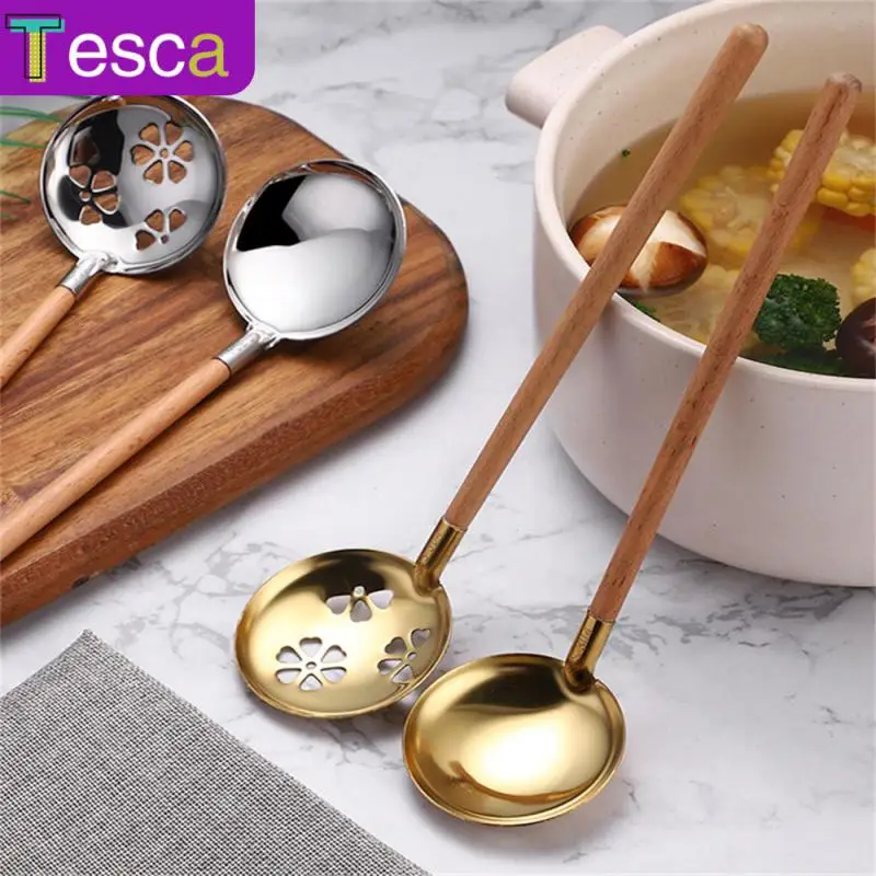 

Beech Handle Colander Creative Cooking Spoon With Long Handle 304 Stainless Steel Slotted Spoon Kitchen Cooking Tool Soup Spoon