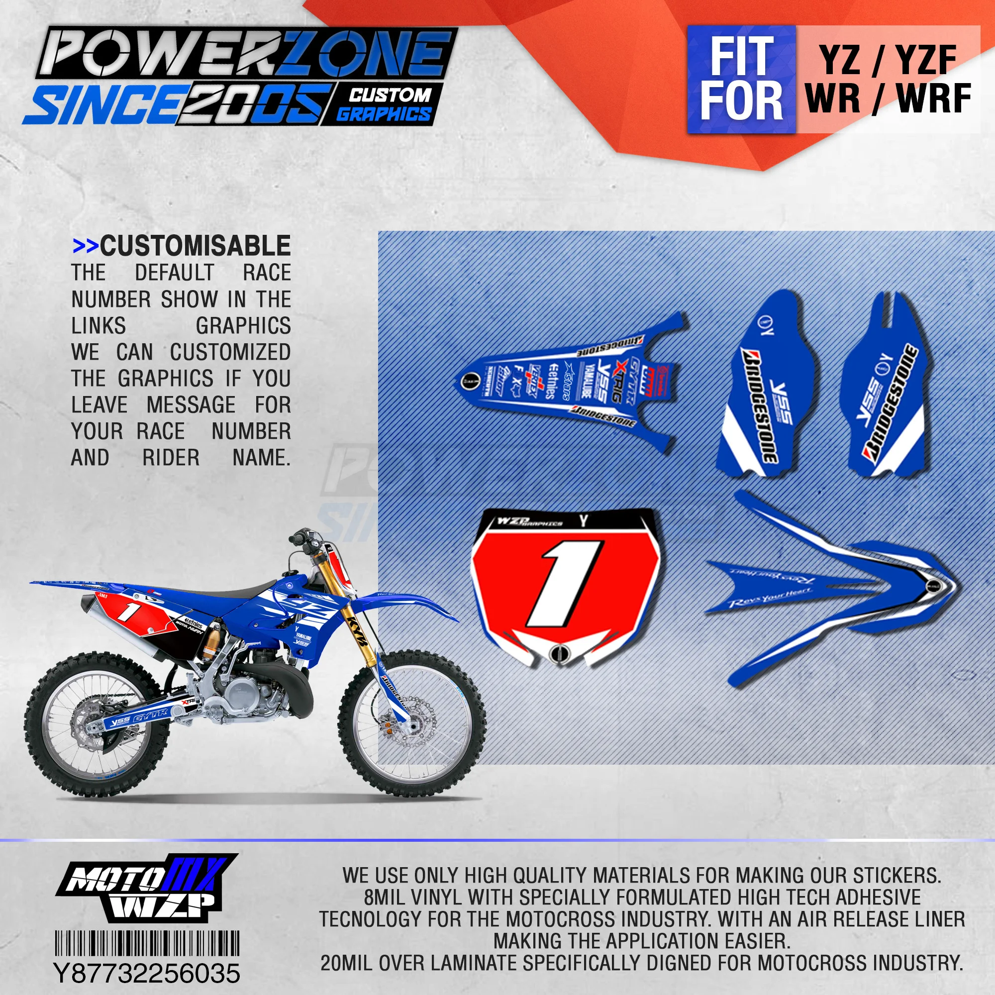 Наклейки на заказ PowerZone для YAMAHA YZ125/250X1996-2001 2002-14 2015-2019 035 3 м | Автомобили и мотоциклы
