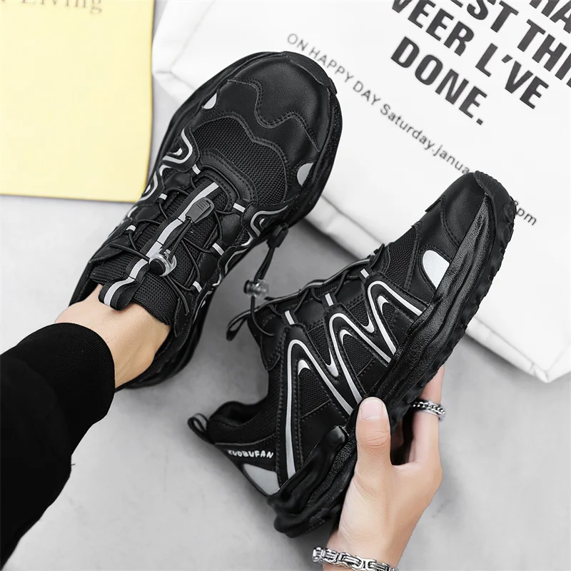 

Fashion Stitching Design Sports Shoes Elastic Buckle Casual Sports Men's Shoes Comfortable Breathable Non-slip Outdoor Sneakers