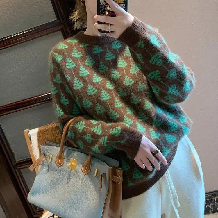 

Jumper Spring Autumn And Winter Vintage Loose Top Casual O Neck New Loose Knit Sweater Casual Vintage Women College Style M102
