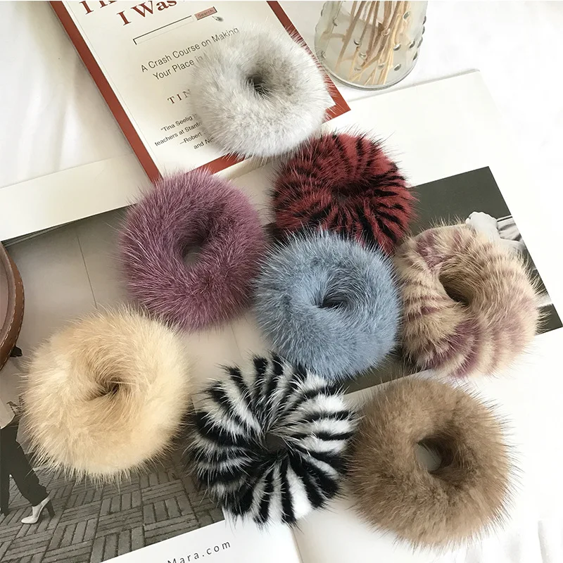 

2022 New Hair Accessories Mink Fur Hair Rope Scrunchies Women Girls Elastic Hair Rubber Bands Gum Kids Ponytail Holder